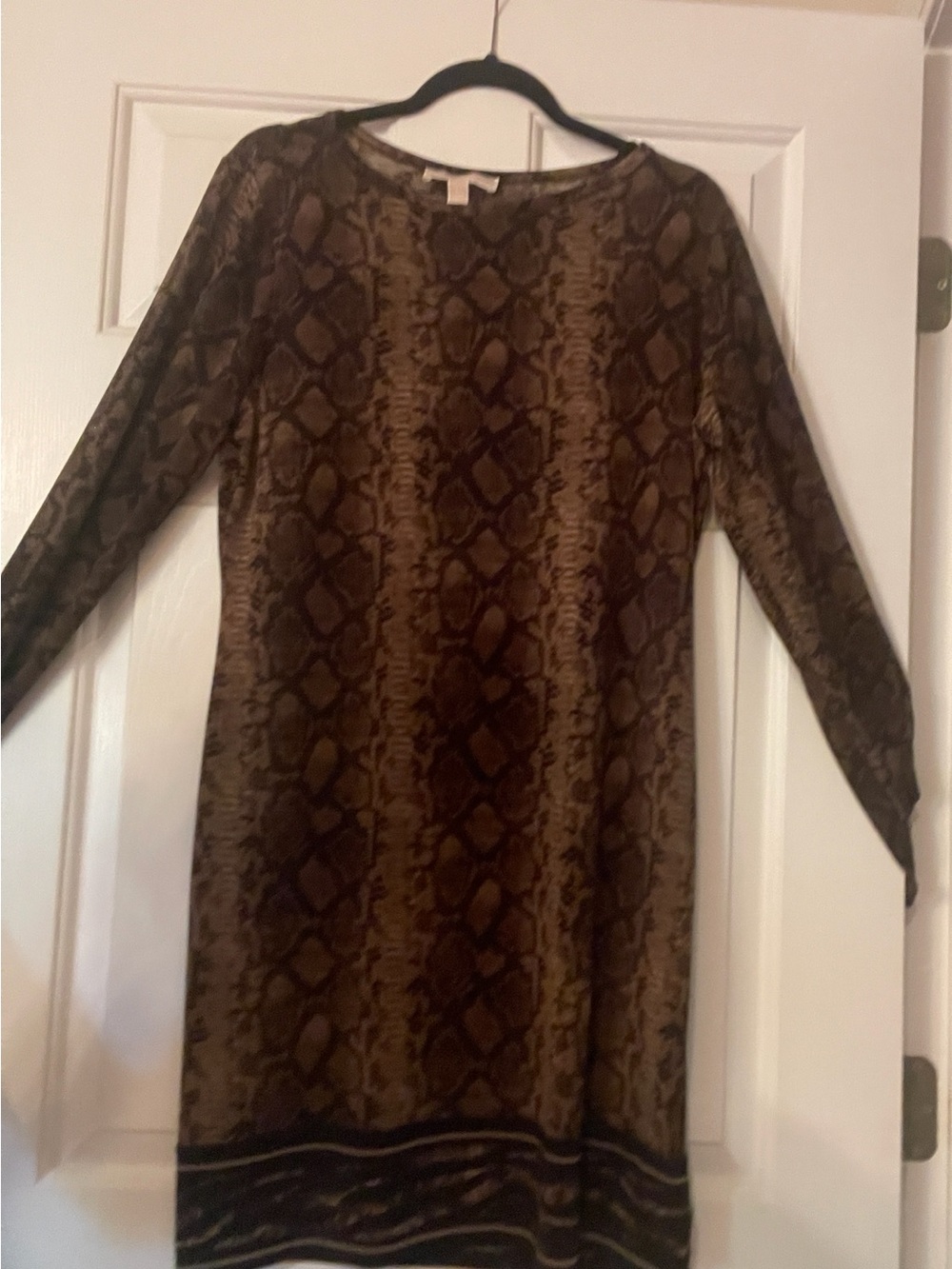 Michael Kors Brown Snake-Print Long Sleeve Shift Dress